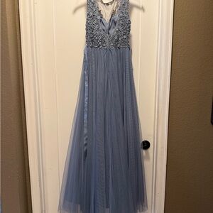 Jules & Leopold Blue Embellished vneck gown.